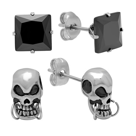 Set of 2 Skull Studs // Black