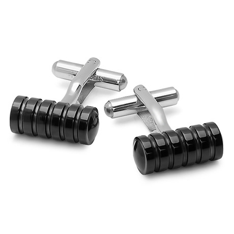 Stainless Steel Round Bar Cufflinks // Black