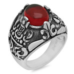 Stainless Steel Stone Ring // Red (Size 9)