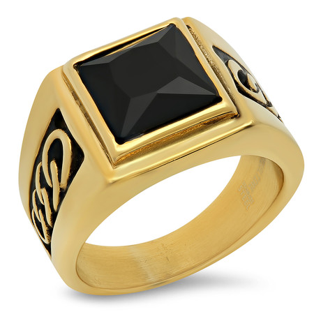 Black Stone 18k Gold Plated Ring // Yellow (Size 9)