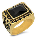 Black Stone 18k Gold Plated Square Ring // Yellow (Size 9)