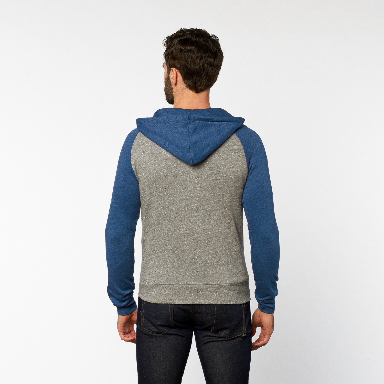 Malibu Contrast Raglan ZipUp Hoodie // Moon Blue + Heather Grey (S