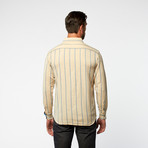 Giorgio Bellini // Madrid Button-Up Embroidered Stripes // Beige + Sky Blue (3XL)