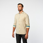 Giorgio Bellini // Madrid Button-Up Embroidered Stripes // Beige + Sky Blue (3XL)