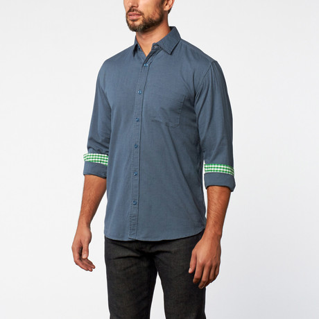 Dolce Button-Up // Air Force Blue + Green Gingham Trim (S)