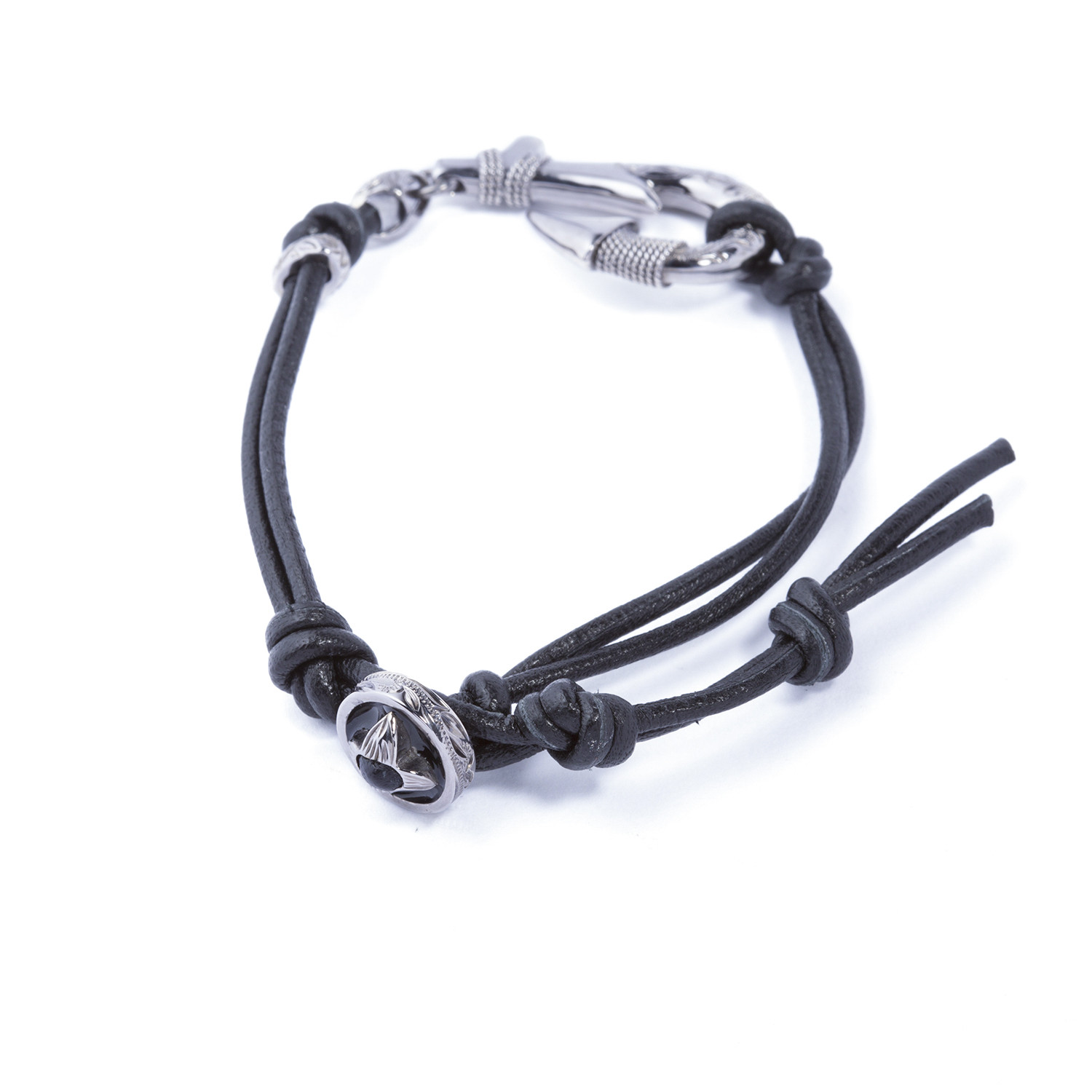 Silver Hawaiian Design Fish Hook bracelet (Black) - Maxi Hawaii - Touch ...