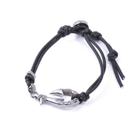 Silver Hawaiian Design Fish Hook bracelet (Black)