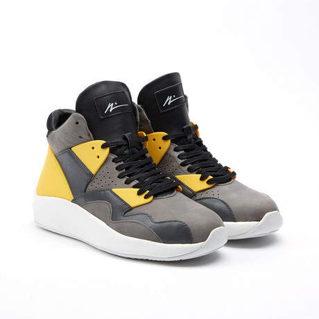 Leather High-Top Sneaker // Grey + Yellow (US: 8)