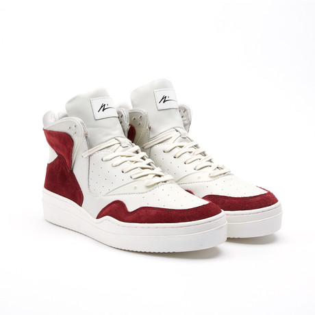 Leather High-Top Sneaker // Maroon + White (US: 8)