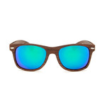 Unisex Aspen Sunglasses // Dark Wood Print (Blue Mirror Lens)