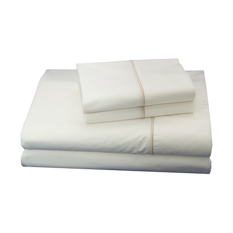 Embroidered Percale Cotton Sheet Set // Tan (Twin)