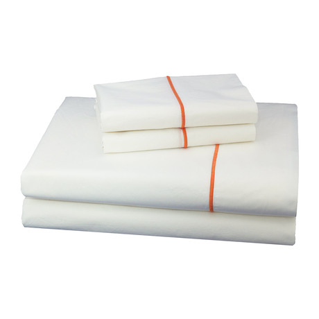 Embroidered Percale Cotton Sheet Set // Orange (Twin)