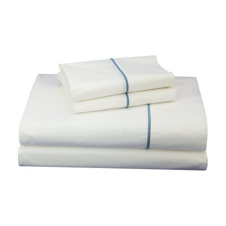 Embroidered Percale Cotton Sheet Set // Navy (Twin)