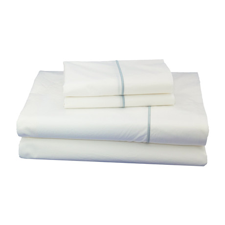 Embroidered Percale Cotton Sheet Set // Light Blue (Twin)