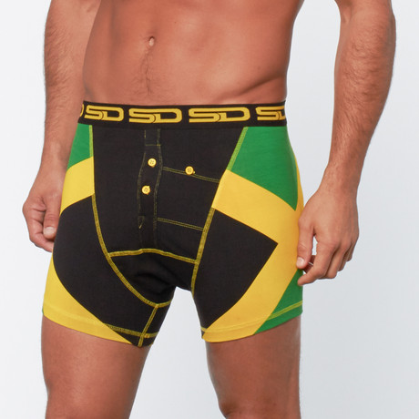 Jamaican Boxer Short // Black + Green + Yellow (S)