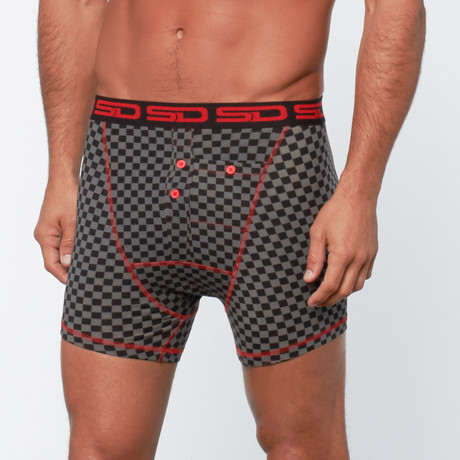 Carbon Check Boxer Short // Black + Grey + Red (S(30"-32"))