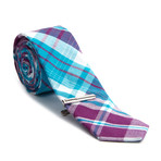 Plaid Skinny Tie + Tie Clip // Eggplant + Teal