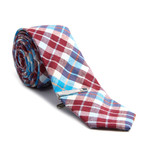 Plaid Skinny Tie + Tie Clip // Burgundy + Blue