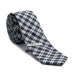 Microplaid Skinny Tie + Tie Clip // Navy + Cream
