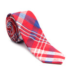 Plaid Skinny Tie + Keychain // Red + White