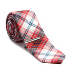 Plaid Skinny Tie + Tie Clip // Red + Black