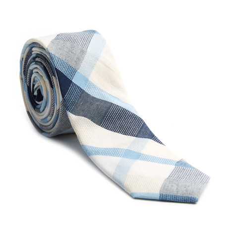 Plaid Skinny Tie // Cream + Blue