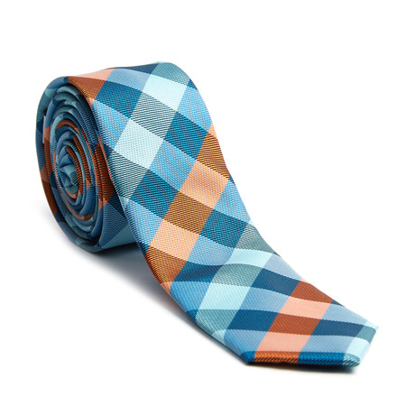 Checkered Skinny Tie // Blue + Pumpkin