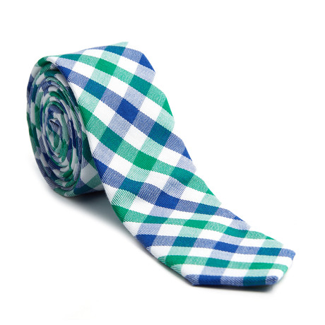 Checkered Skinny Tie // Green + Blue