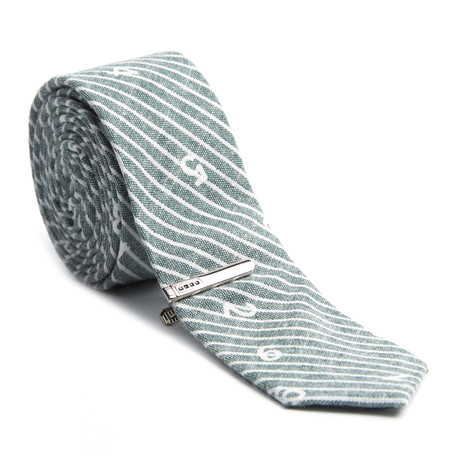 Numbered Stripe Skinny Tie + Tie Clip // Sage
