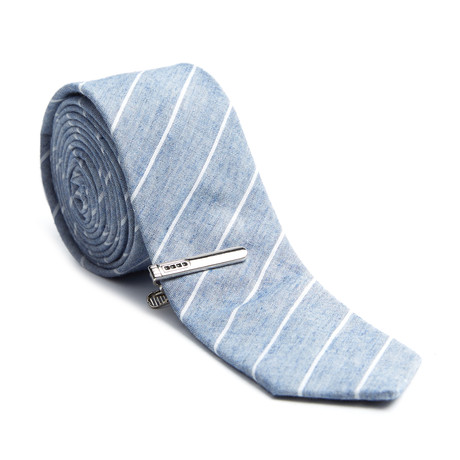Striped Skinny Tie + Tie Clip // Brushed Slate