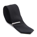 Textured Skinny Tie + Tie Clip // Black