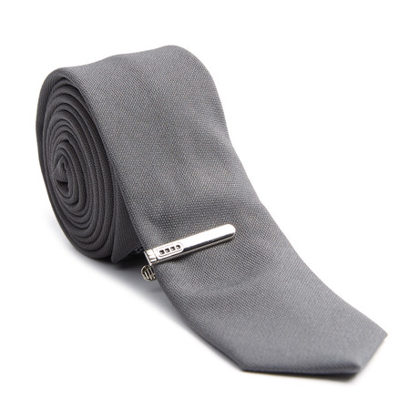 Solid Skinny Tie + Tie Clip // Charcoal