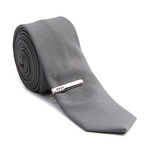 Solid Skinny Tie + Tie Clip // Charcoal