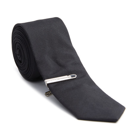 Solid Skinny Tie + Tie Clip // Black