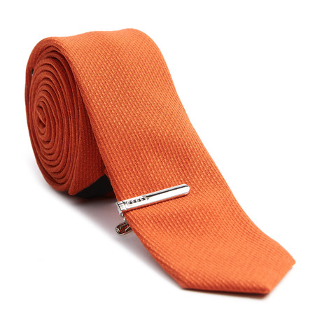Solid Skinny Tie + Tie Clip // Pumpkin