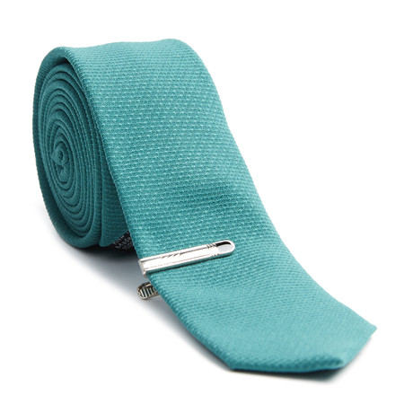Solid Skinny Tie + Tie Clip // Emerald