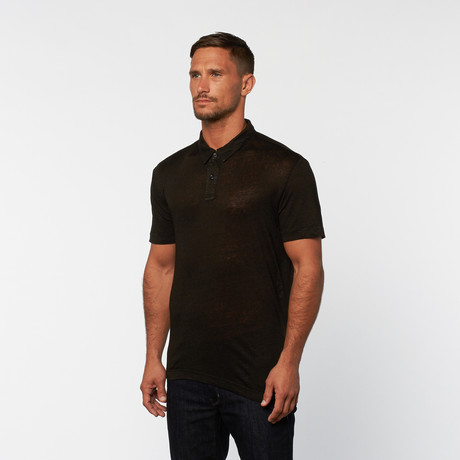 Linen Solid Polo // Black (S)