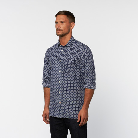 Marvin Printed Button Up // Navy Geo (S)