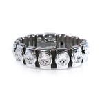 Black Leather Bracelet // Skull Design (Size 8)