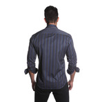YYY Button-Up // Black + Blue Stripe (S)