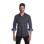 YYY Button-Up // Black + Blue Stripe (S)