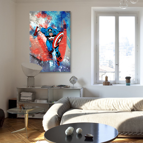 Captain America Running Painted Grunge (18"W x 26"H x 0.75"D)