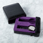 Travel Dual Watch Box // Black Leather + Purple Suede