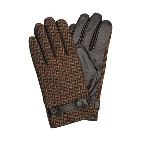 Houndstooth Leather Glove // Brown (Medium)