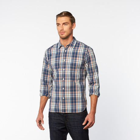 Slim French Seam Button-Up Shirt // Faded Blue Plaid (S)