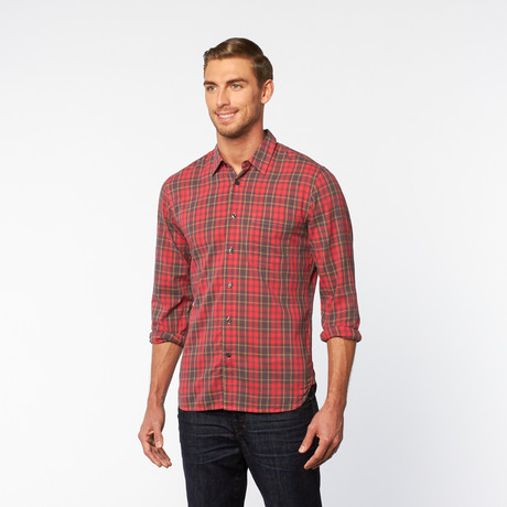 Slim French Seam Button-Up Shirt // Faded Red Plaid (S)
