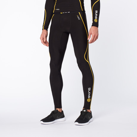 Snow Thermal Compression Long Tights // Black + Yellow (XS)