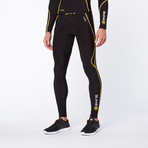 Snow Thermal Compression Long Tights // Black + Yellow (XL)