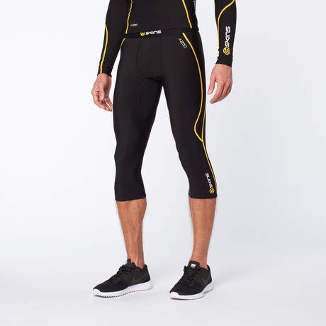 Snow Thermal Compression 3/4 Tights // Black + Yellow (XS)
