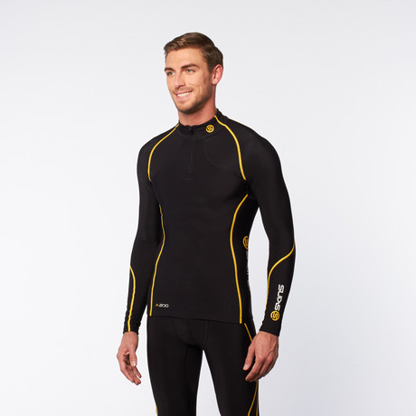 Snow Thermal Long-Sleeve Zip Compression Top // Black + Yellow (XS)